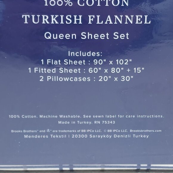 Brooks Brothers Queen Turkish Flannel Sheet Set 100% Cotton Blue White Plaid - Picture 3 of 8
